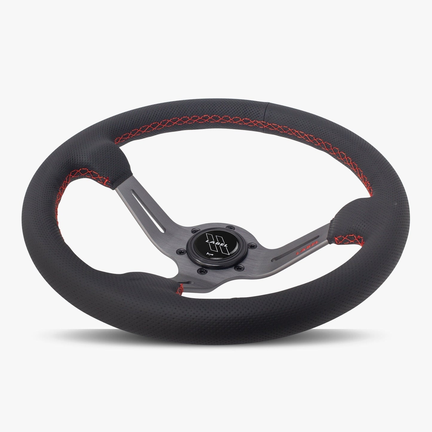 The Le Mans | Black Perforated Leather | Graphite Spoke | Red Stitch