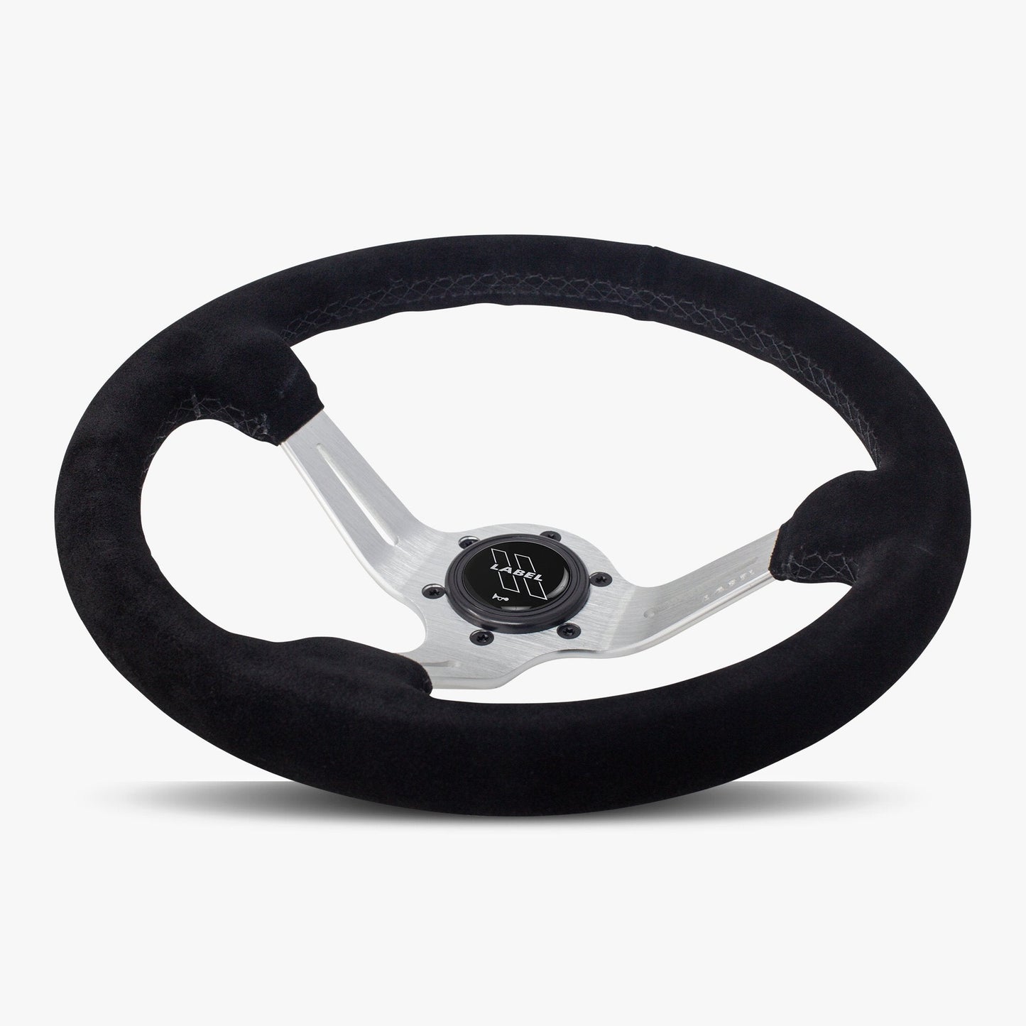 The Le Mans | Black Alcantara Suede | Silver Spoke | Black Stitch