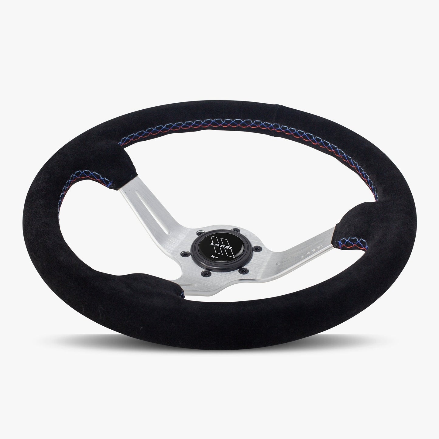 The Le Mans | Black Alcantara Suede | Silver Spoke | Bavarian Stitch