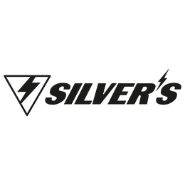 Black 'SILVER'S' logo with a triangle and lightning bolt on a green background