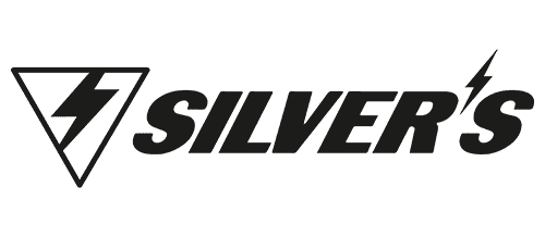 Black 'SILVER'S' logo with a triangle and lightning bolt on a green background