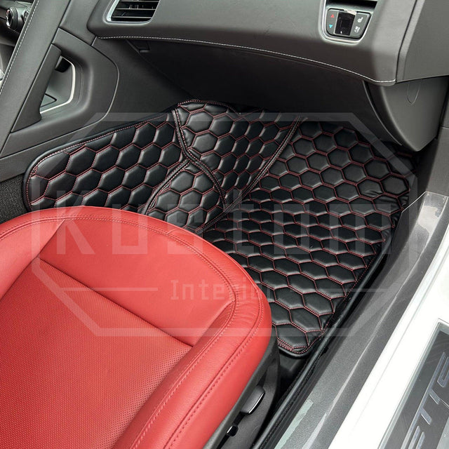 Corvette C7 Custom Premium Honeycomb Leather Floor Mat Liners