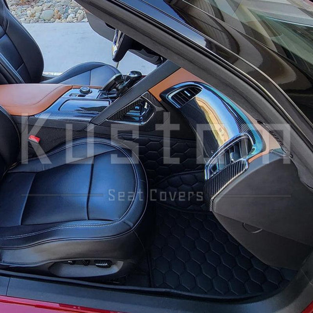 Corvette C7 Custom Premium Honeycomb Leather Floor Mat Liners