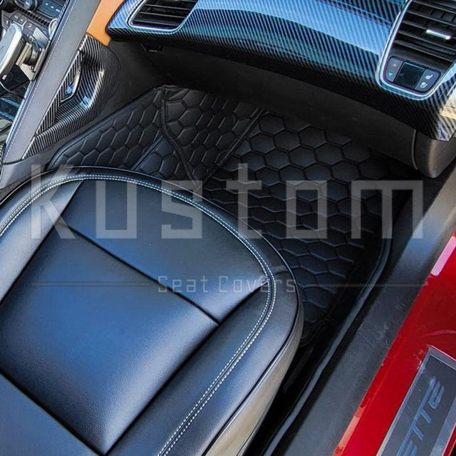 Corvette C7 Custom Premium Honeycomb Leather Floor Mat Liners