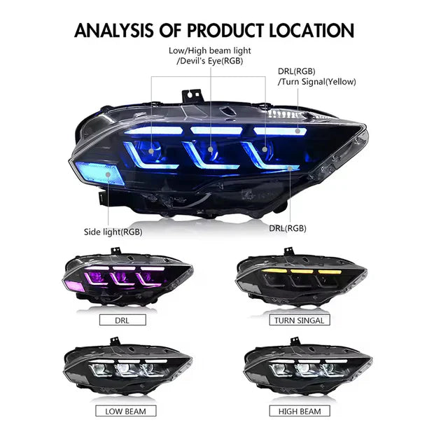 2018-2023 RGB Ford Mustang Headlights S650 Style