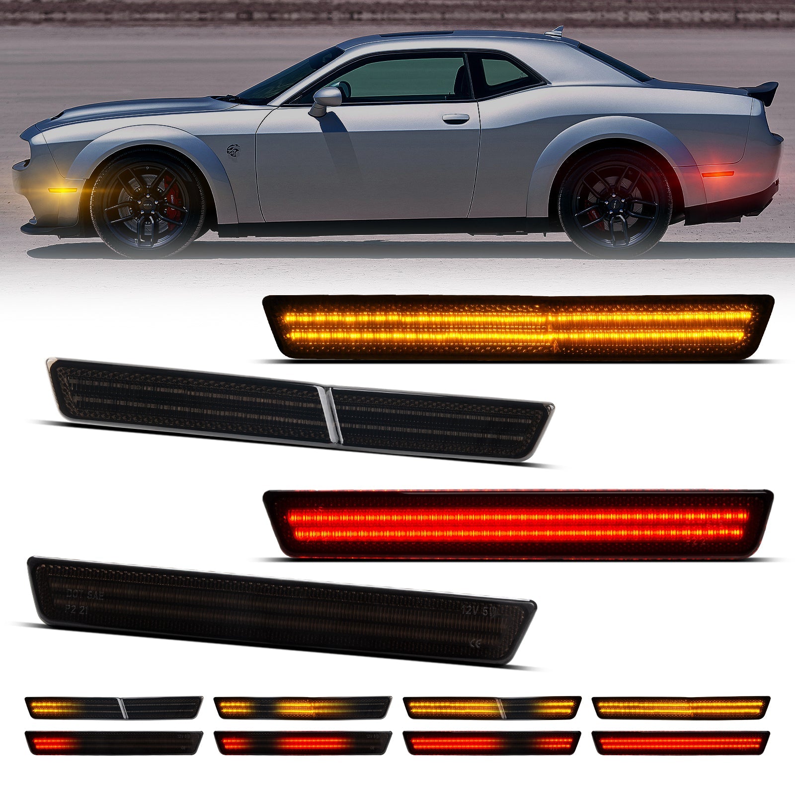 CHALLENGER WIDEBODY 15-23 FRONT/REAR DYNAMIC SMOKED LED SIDE MARKERS