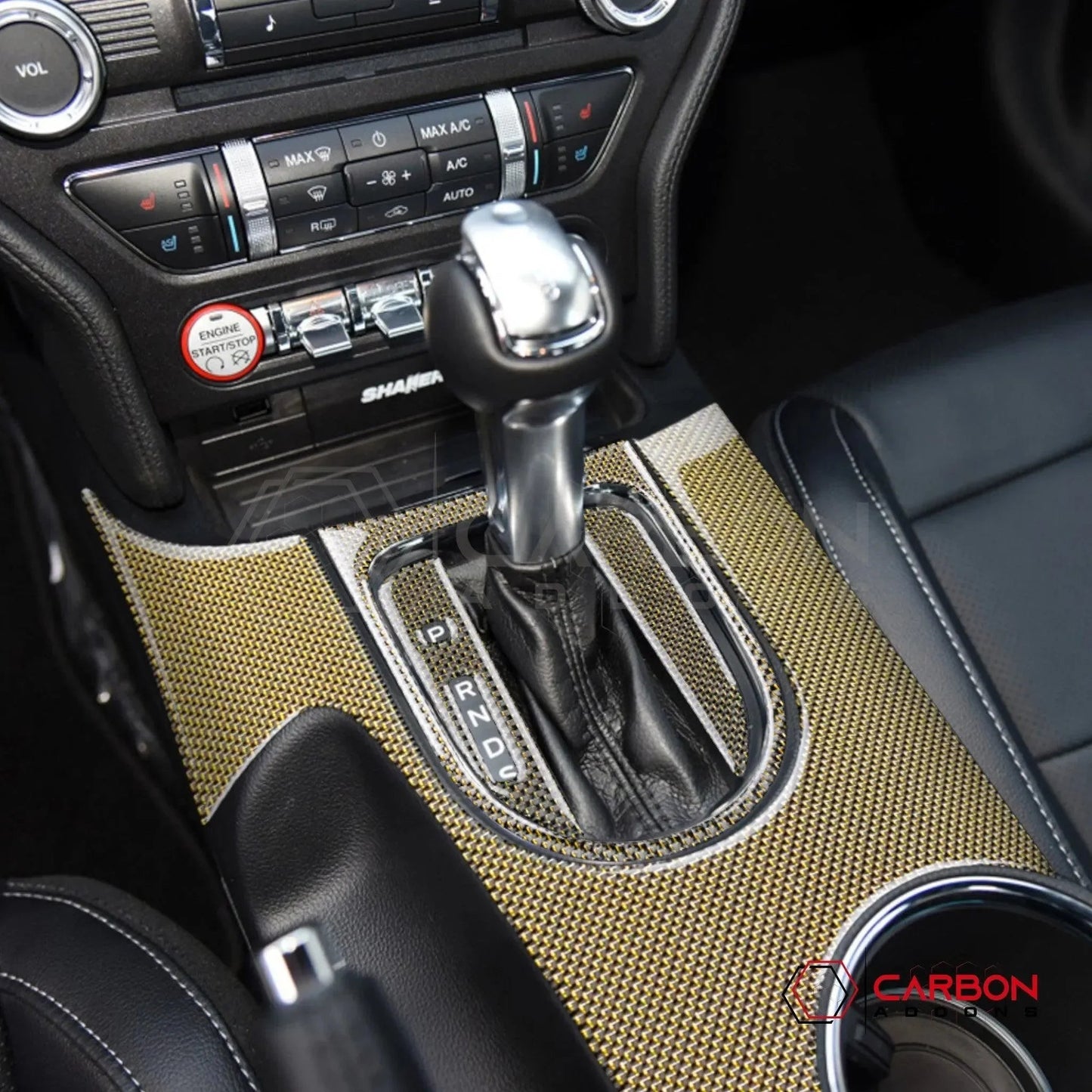 Reflective Carbon Fiber Center Console Overlay for 2015–2023 Ford Mustang