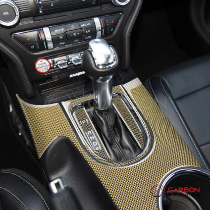 Reflective Carbon Fiber Center Console Overlay for 2015–2023 Ford Mustang