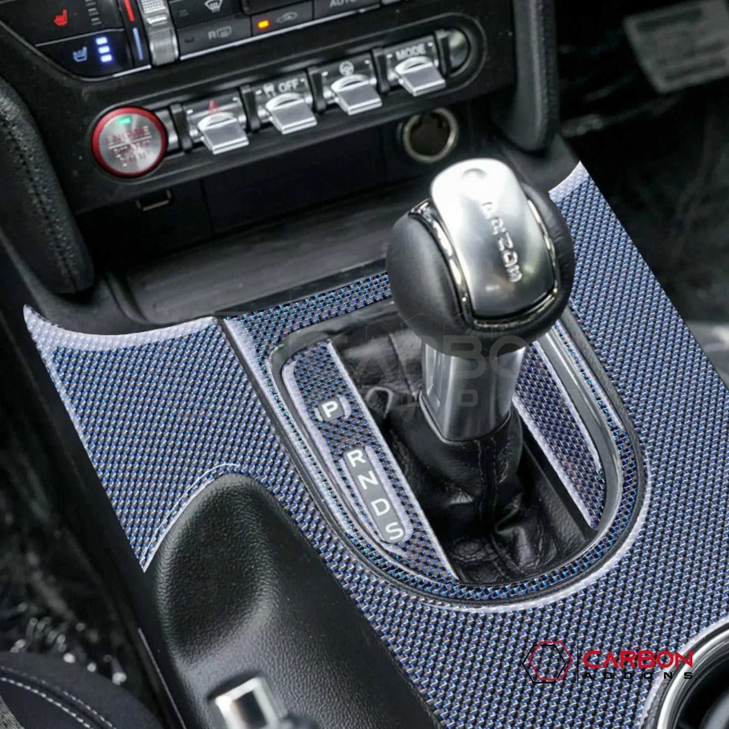 Reflective Carbon Fiber Center Console Overlay for 2015–2023 Ford Mustang