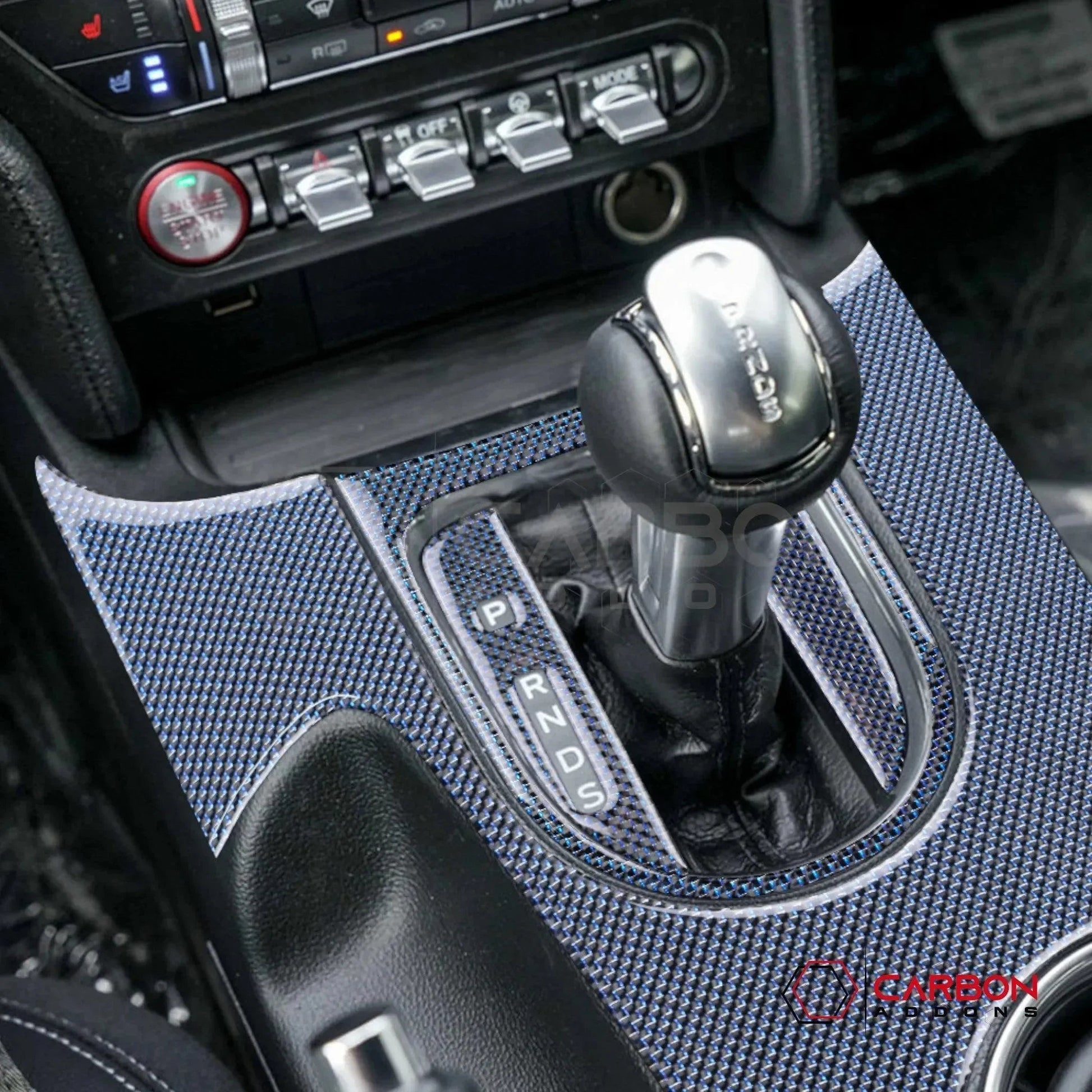 Reflective Carbon Fiber Center Console Overlay for 2015–2023 Ford Mustang