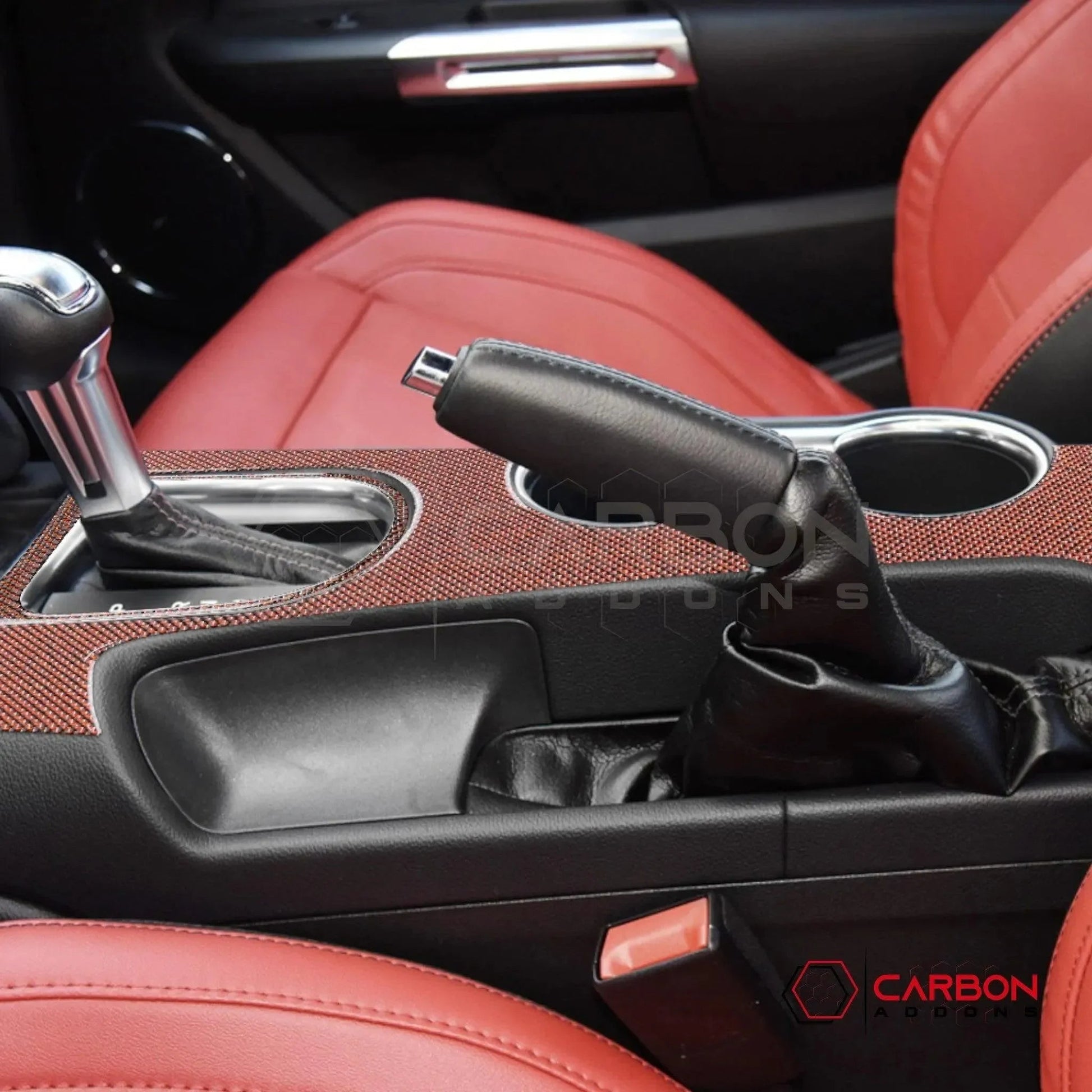 Reflective Carbon Fiber Center Console Overlay for 2015–2023 Ford Mustang