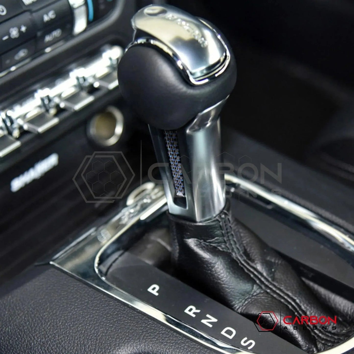Carbon Fiber Shift Knob Side Trim Overlay for 2015–2023 Ford Mustang