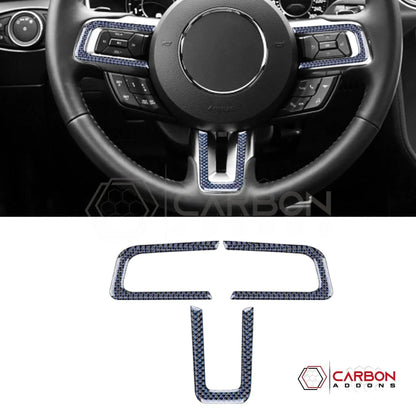 Reflective Carbon Fiber Steering Wheel Chrome Trim Overlay for 2015–2023 Ford Mustang