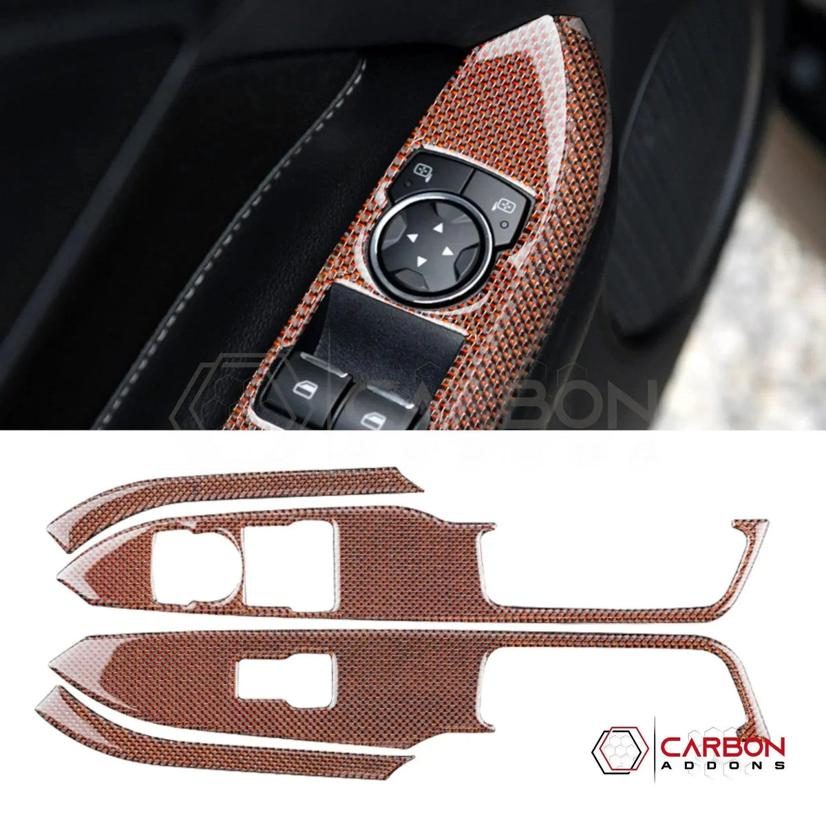 Reflective Carbon Fiber Window Switch Trim Overlay for 2015–2023 Ford Mustang