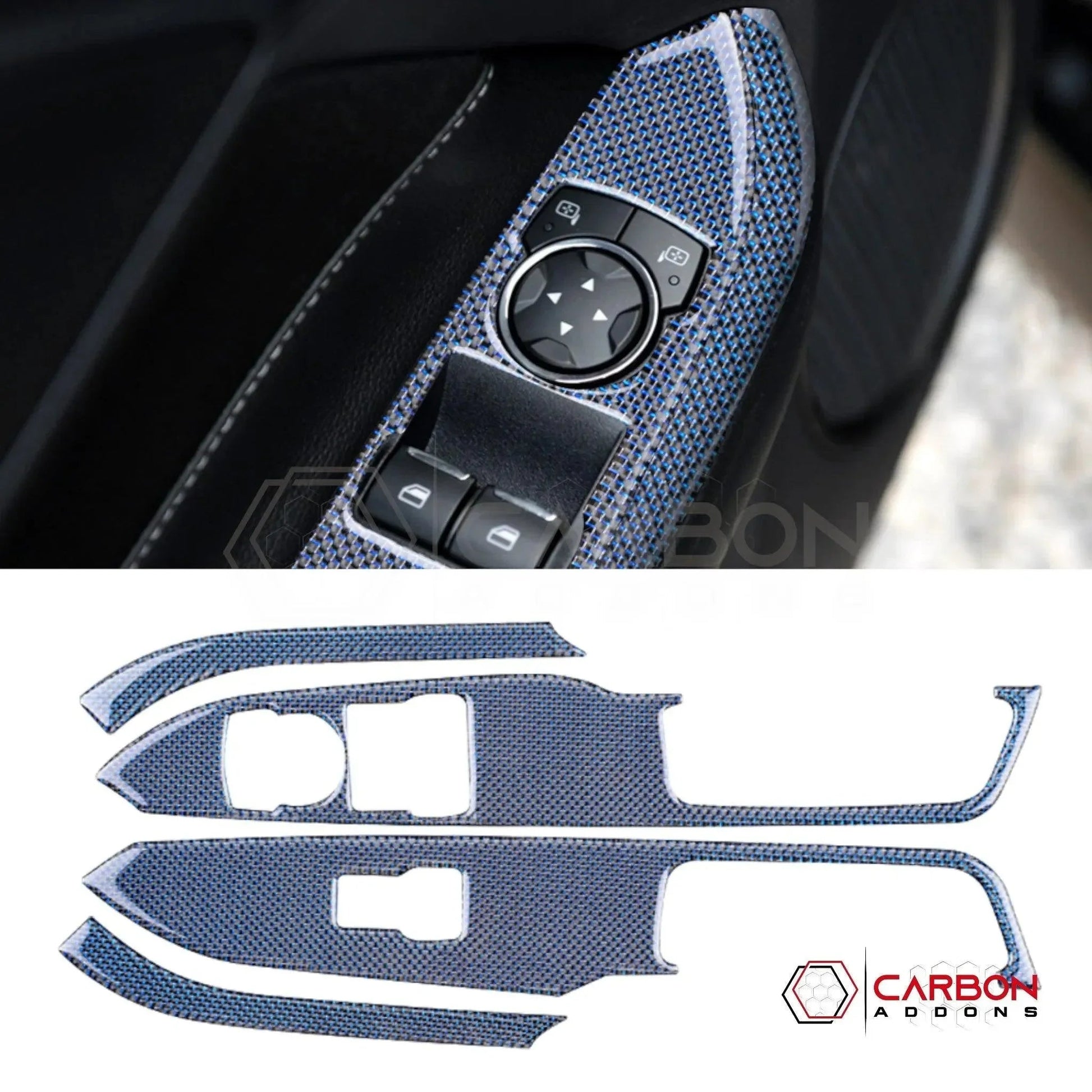 Reflective Carbon Fiber Window Switch Trim Overlay for 2015–2023 Ford Mustang