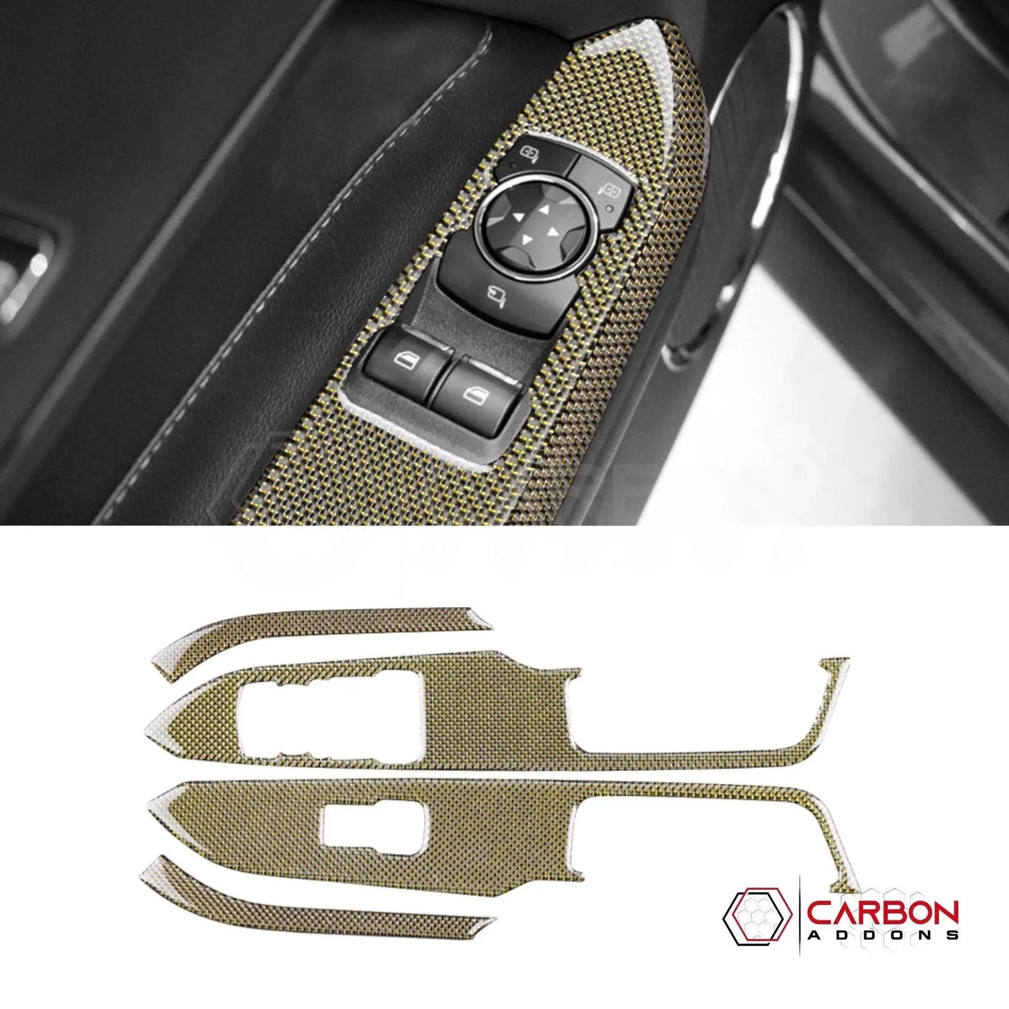2015-2023 Mustang Reflective Carbon Fiber Window Switch Trim Overlay