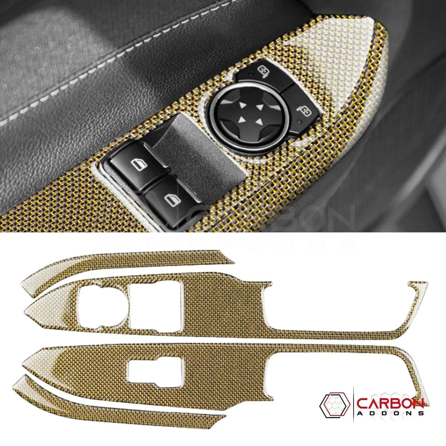 Reflective Carbon Fiber Window Switch Trim Overlay for 2015–2023 Ford Mustang