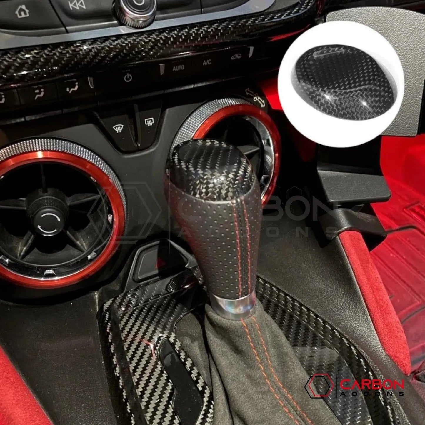 2016-2024 Camaro Carbon Fiber Shift Knob Top Chrome Delete Cover