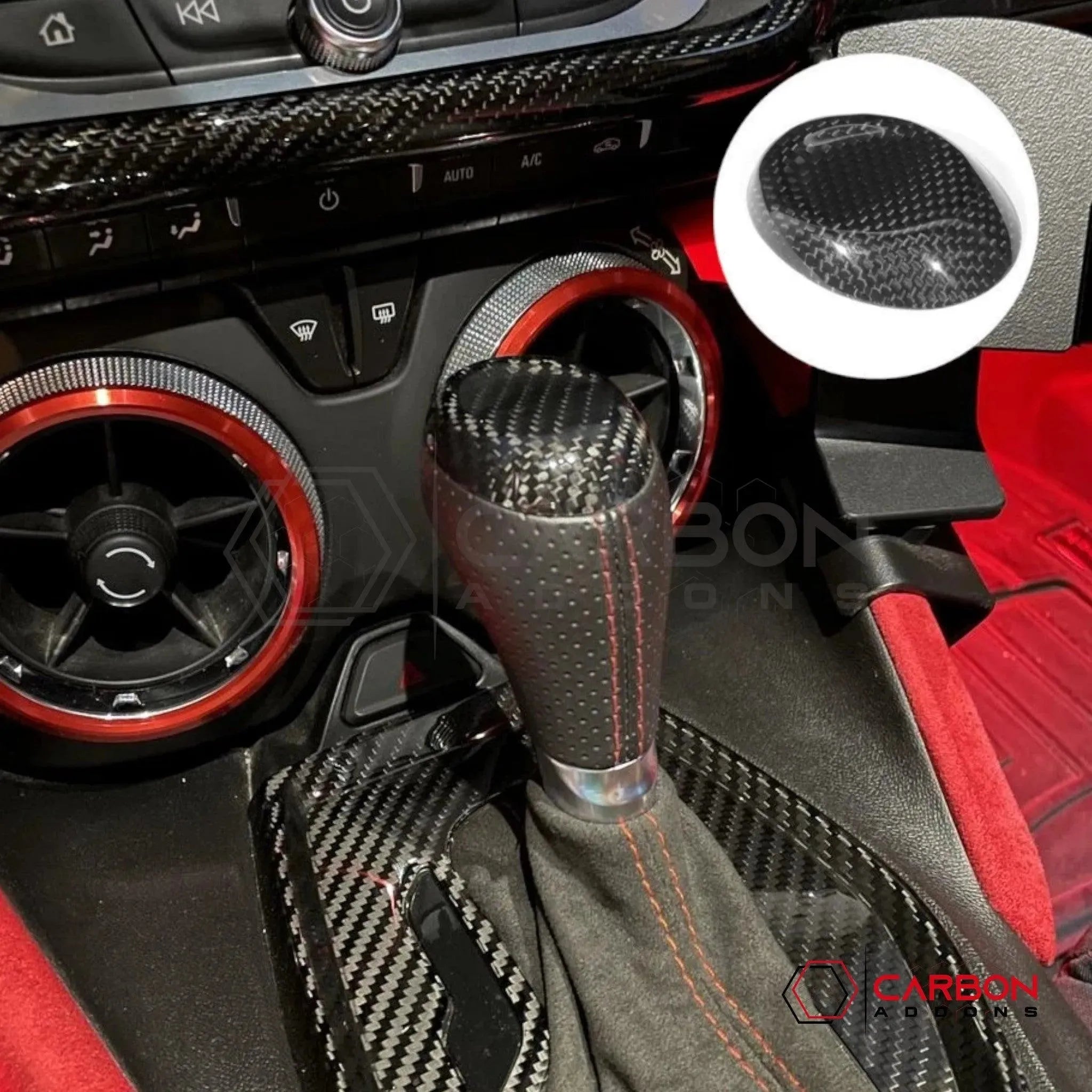 2016-2024 Camaro Carbon Fiber Shift Knob Top Chrome Delete Cover