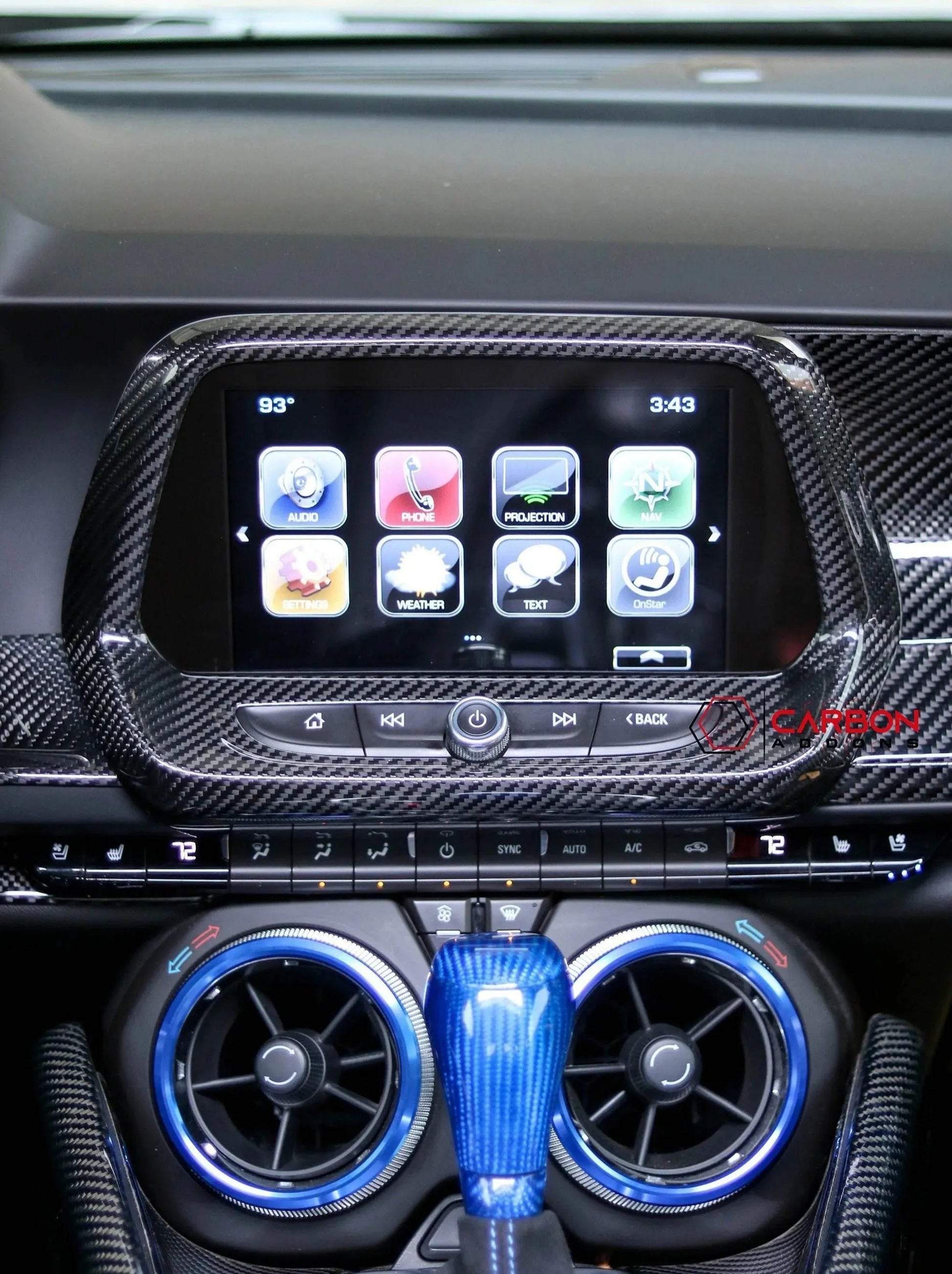 2016-2024 Chevy Camaro Carbon Fiber Infotainment Radio Screen Trim Cover