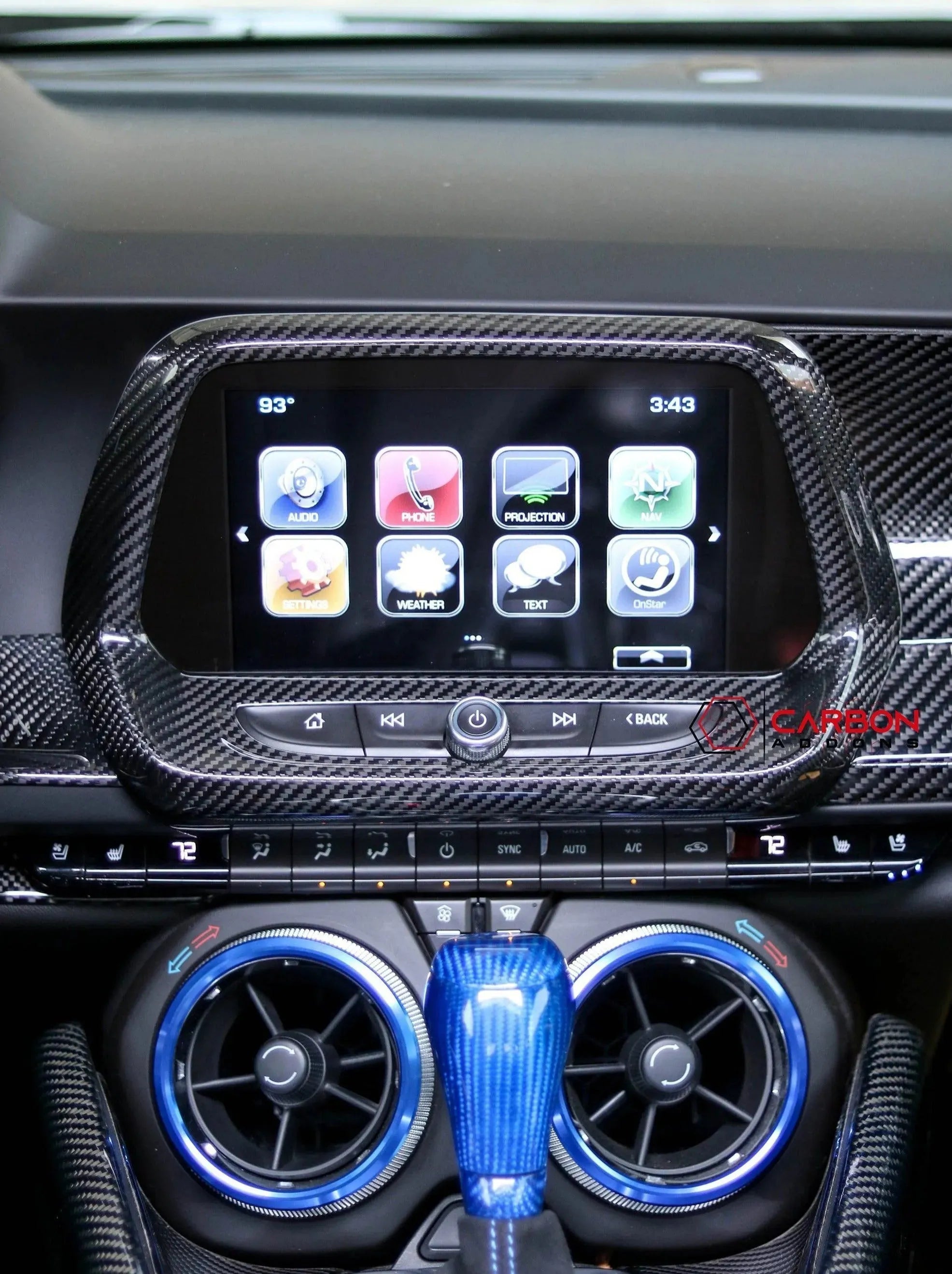 2016-2024 Chevy Camaro Carbon Fiber Infotainment Radio Screen Trim Cover