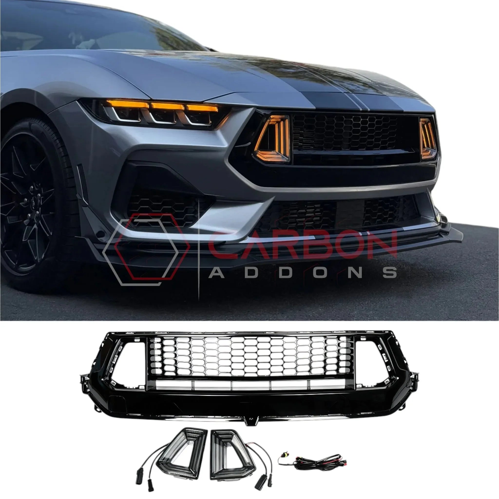 Direct Replacement GT-Style Grille with LED Lights for 2024+ Ford Mustang