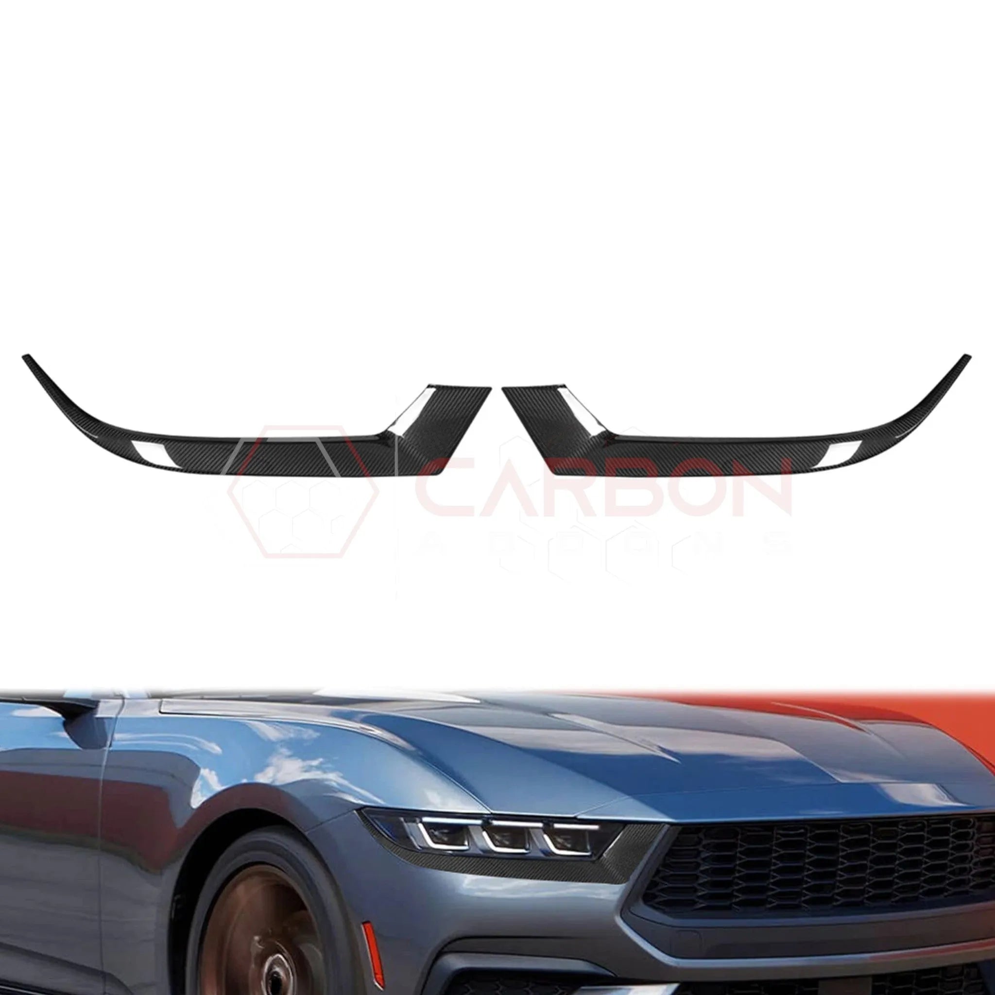 2024+ S650 Mustang Ecoboost Hard Carbon Fiber Headlight Lower Eyelid Covers