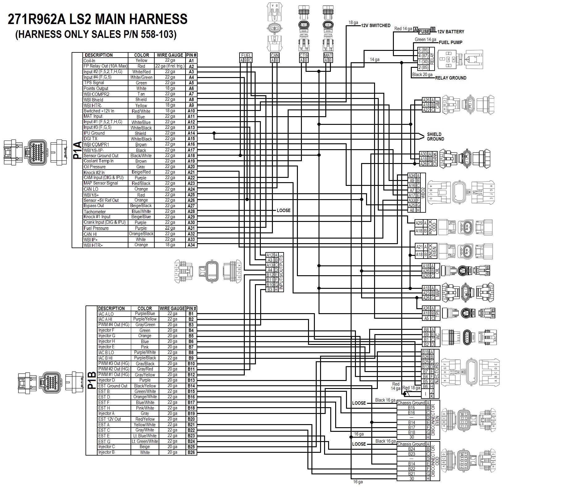 GM LS2/3/7 (58x crank sensor) with USCAR (EV6 Style) connectors on injector harness, Includes NTK Oxygen Sensor by The Tuner Store
