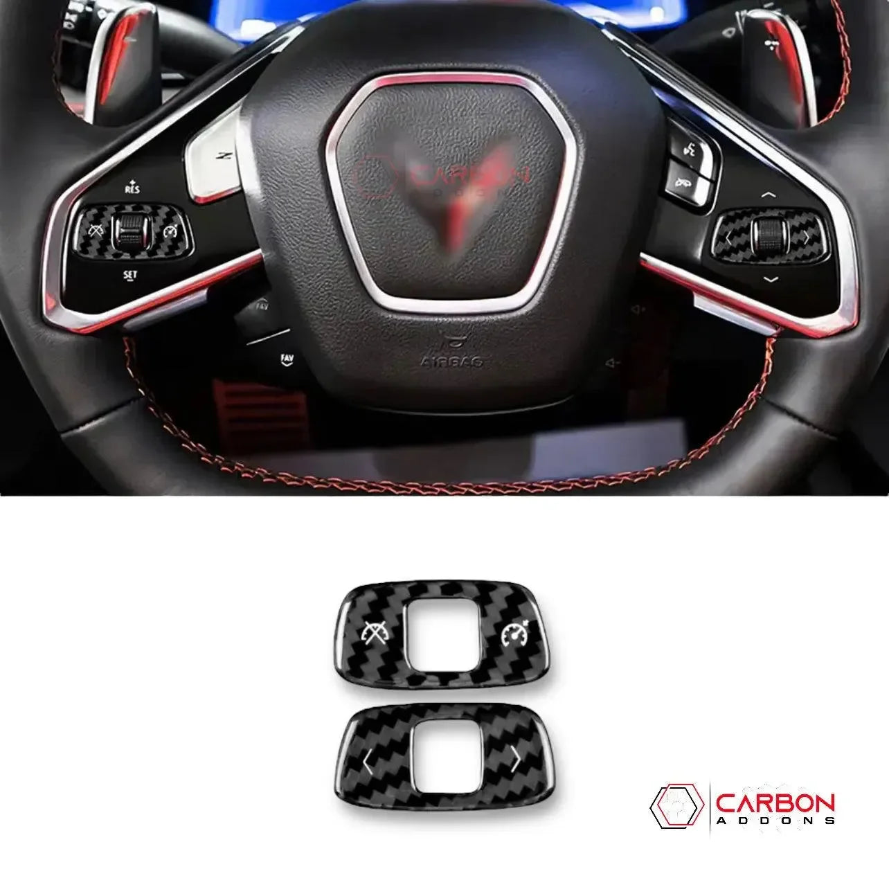 C8 Corvette Real Carbon Fiber Steering Wheel Roller Control Trim Covers | Interior Upgrade (2020–2027)