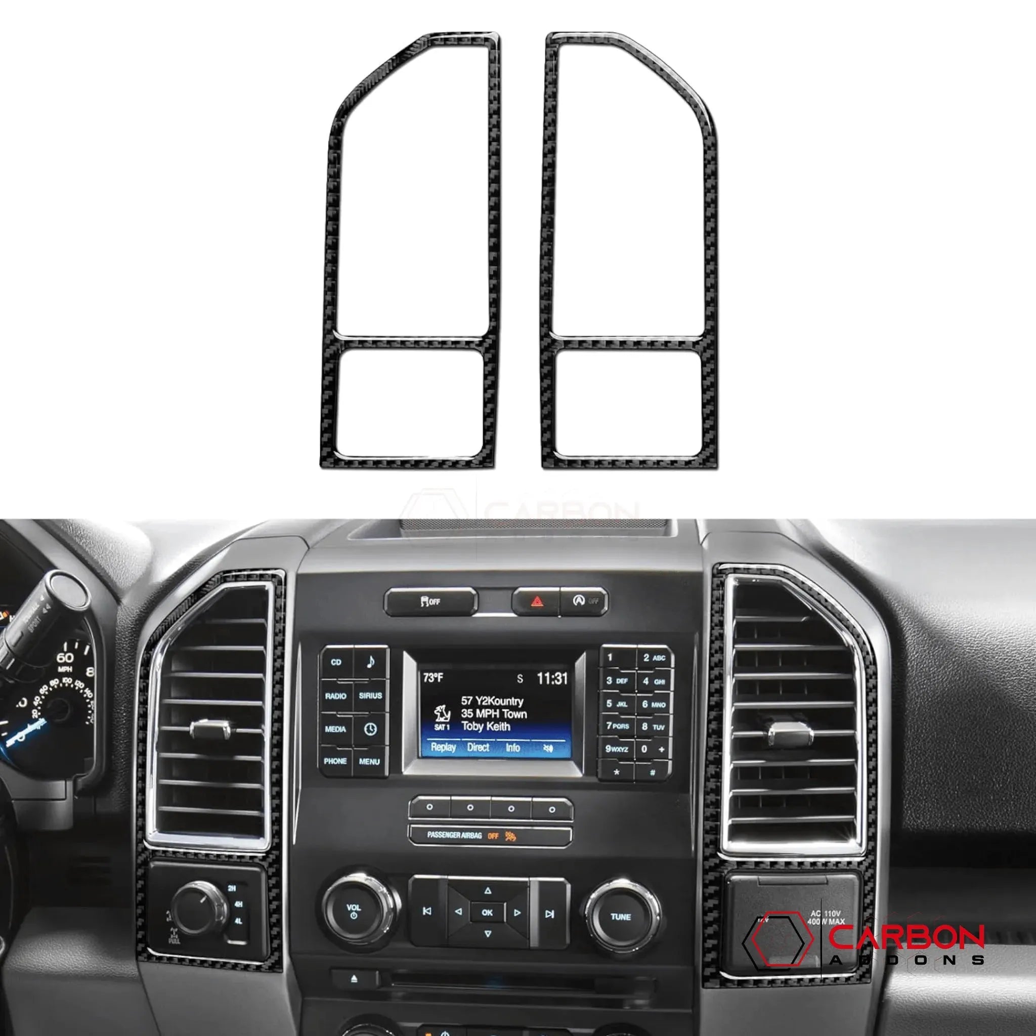 [2pcs] Real Carbon Dash Center AC Vent Trim Overlay | 2015-2020 F150