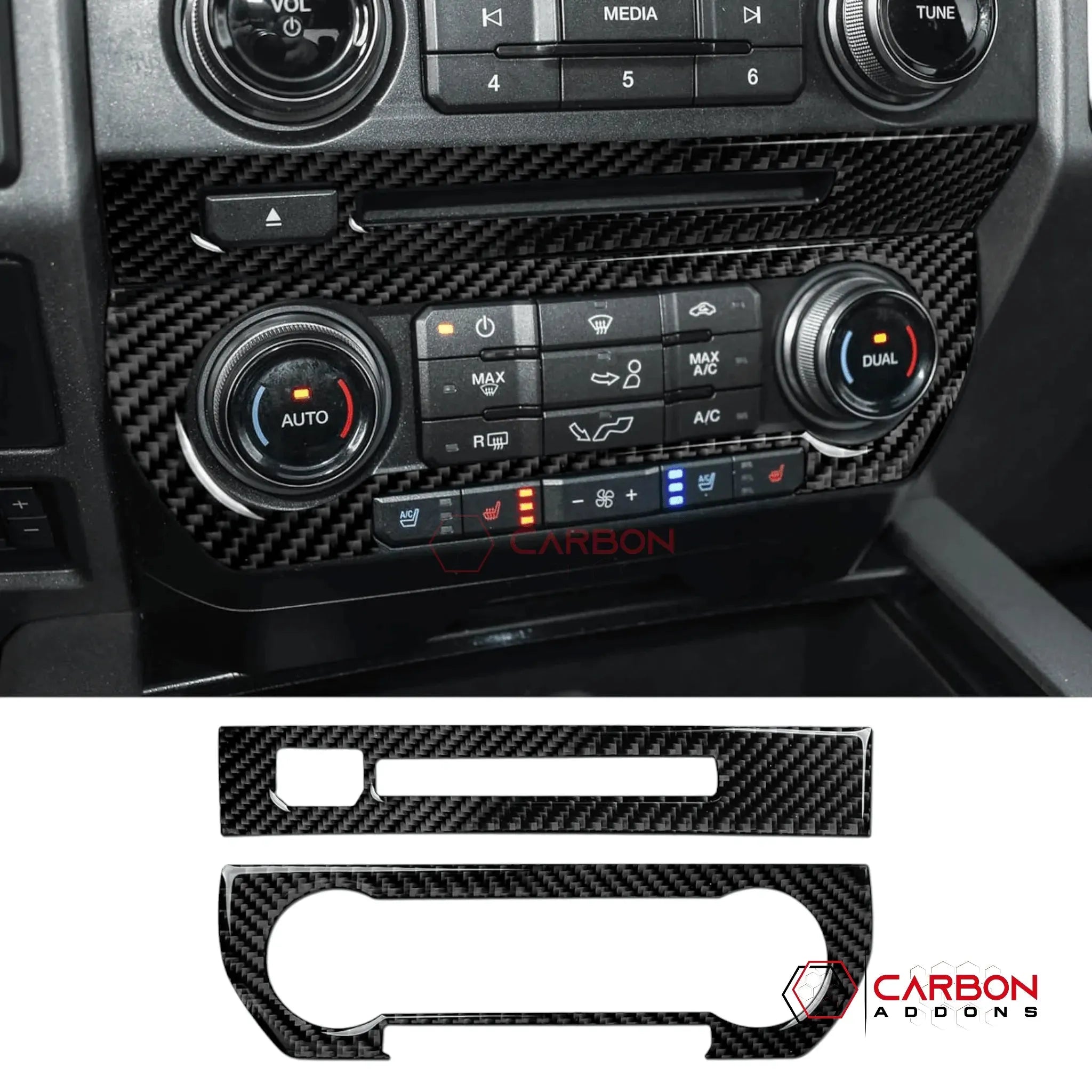 [2pcs] Real Carbon Fiber CD Panel & AC Control Trim Overlay | 2015-2020 F150