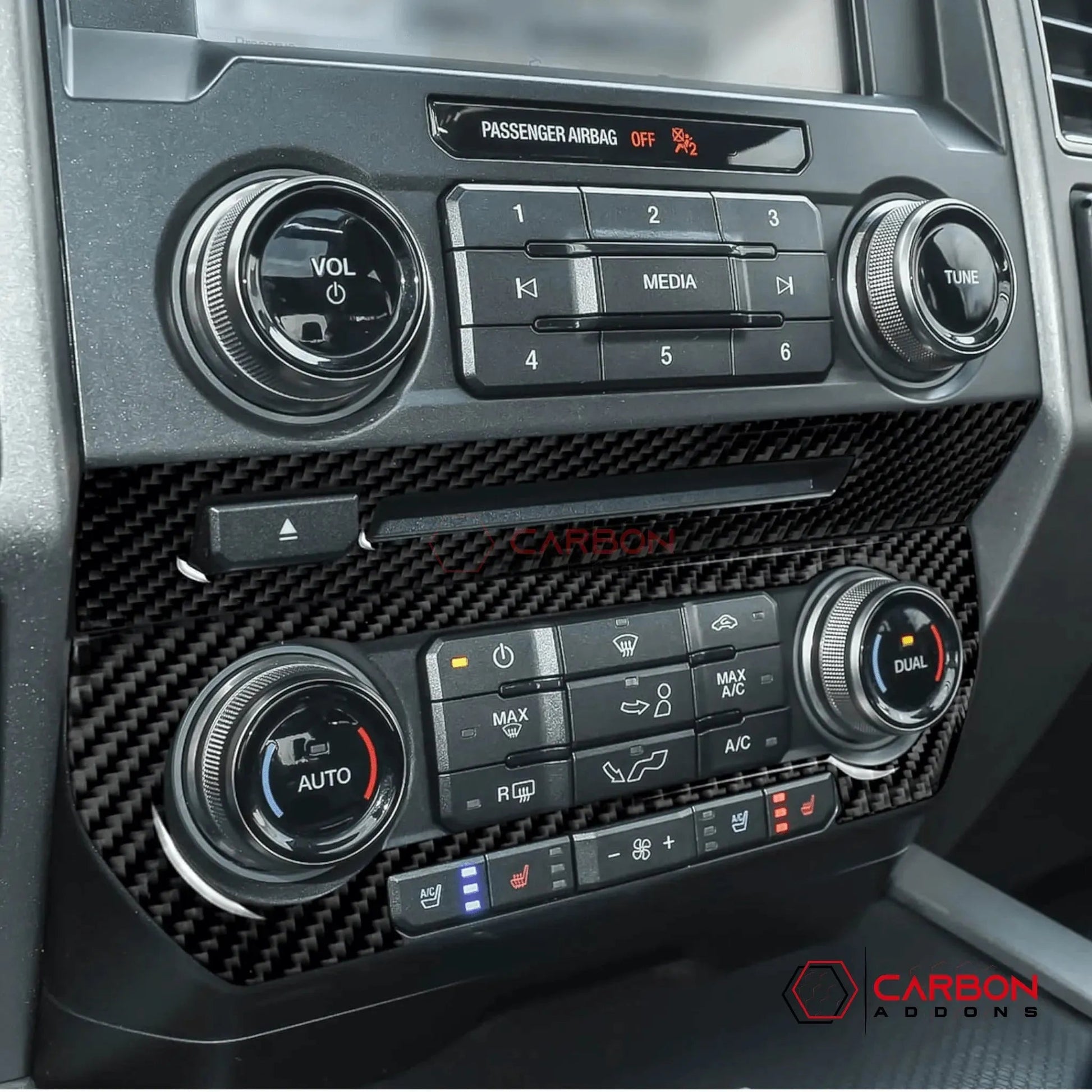 [2pcs] Real Carbon Fiber CD Panel & AC Control Trim Overlay | 2015-2020 F150