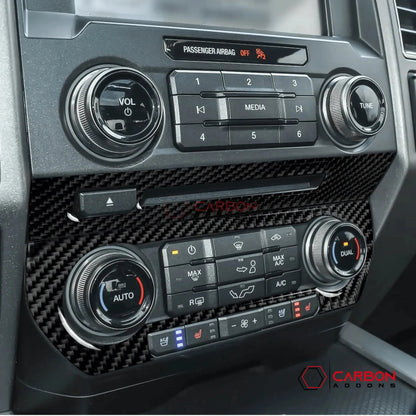 [2pcs] Real Carbon Fiber CD Panel & AC Control Trim Overlay | 2015-2020 F150