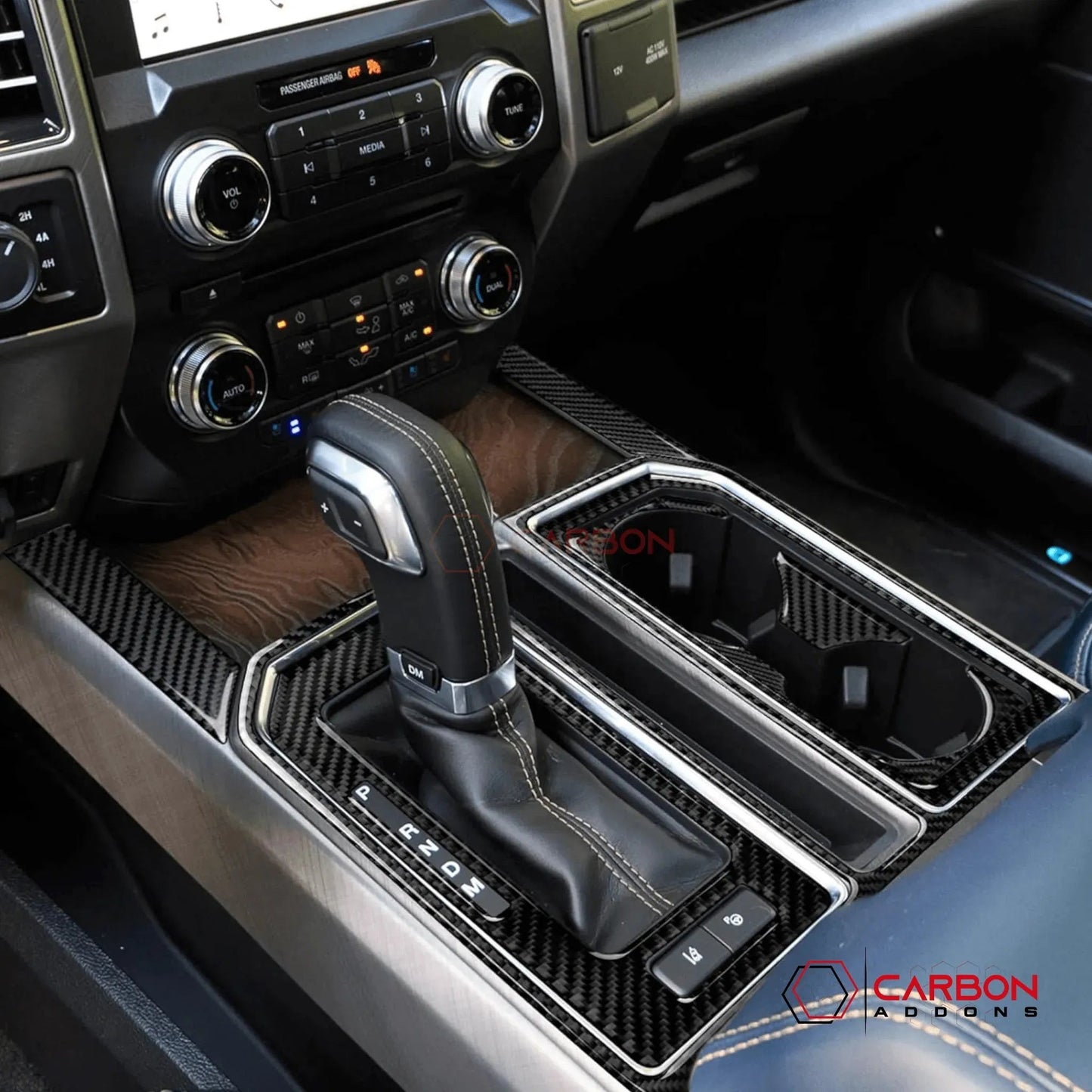 [2pcs] Real Carbon Fiber Center Console Storage Trim Compartment Trim Overlay | 2015-2020 F150