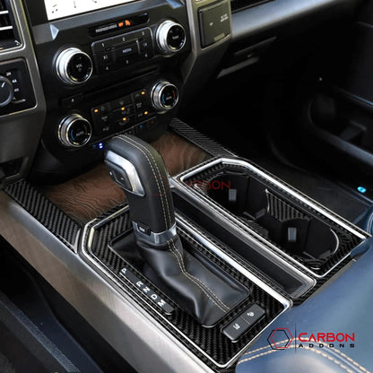 [2pcs] Real Carbon Fiber Center Console Storage Trim Compartment Trim Overlay | 2015-2020 F150