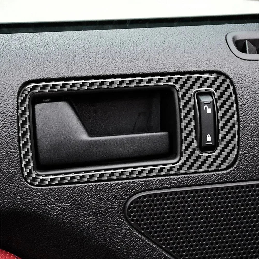 2pcs Set Carbon Fiber Interior Door Handle Trim Overlay For Mustang 2010-2014