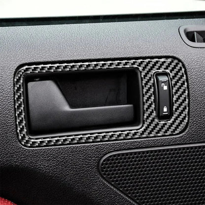 2pcs Set Carbon Fiber Interior Door Handle Trim Overlay For Mustang 2010-2014