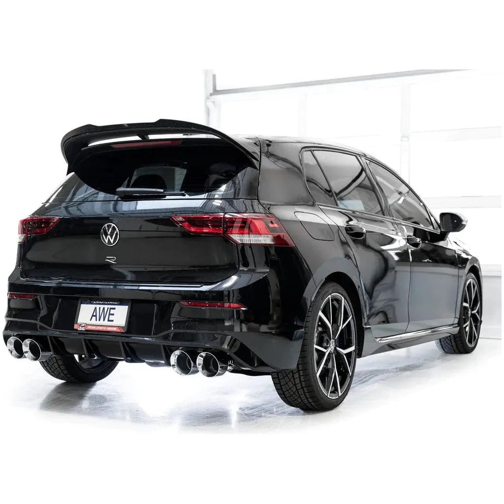 AWE MK8 Volkswagen Golf R 3in Track Edition Quad Exhaust - Chrome Silver Tips