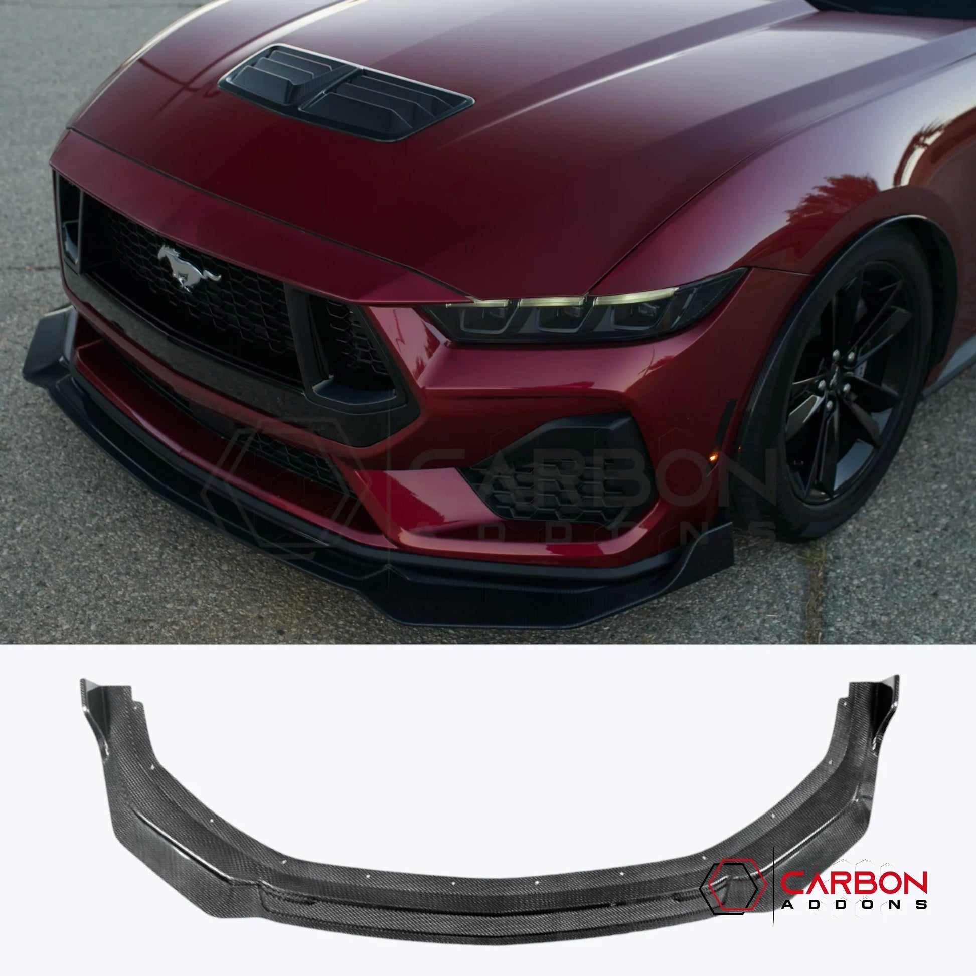 Real Carbon Fiber Front Lip Splitter Extension for 2024+ Ford Mustang GT & EcoBoost