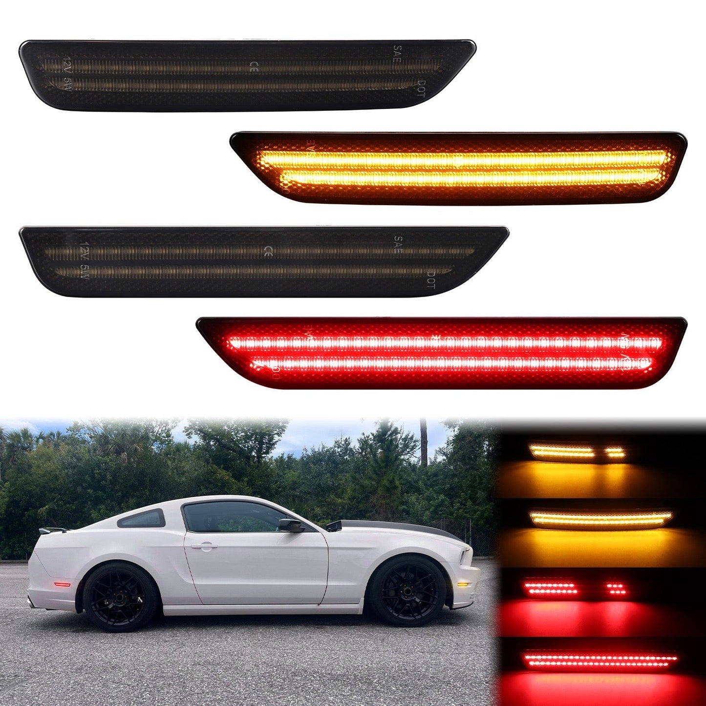MUSTANG 11-14 FRONT/REAR DYNAMIC SMOKED LED SIDE MARKERS