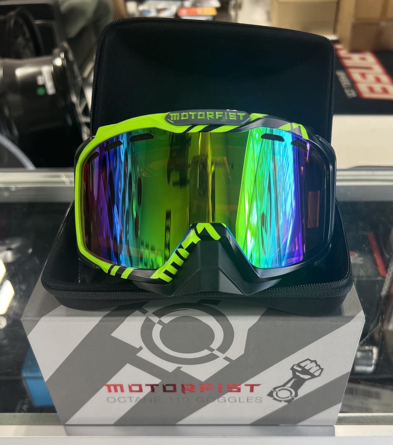 MOTORFIST OCTANE 110 GOGGLE - HI-VIS - GREEN MIRRORED TANGERINE