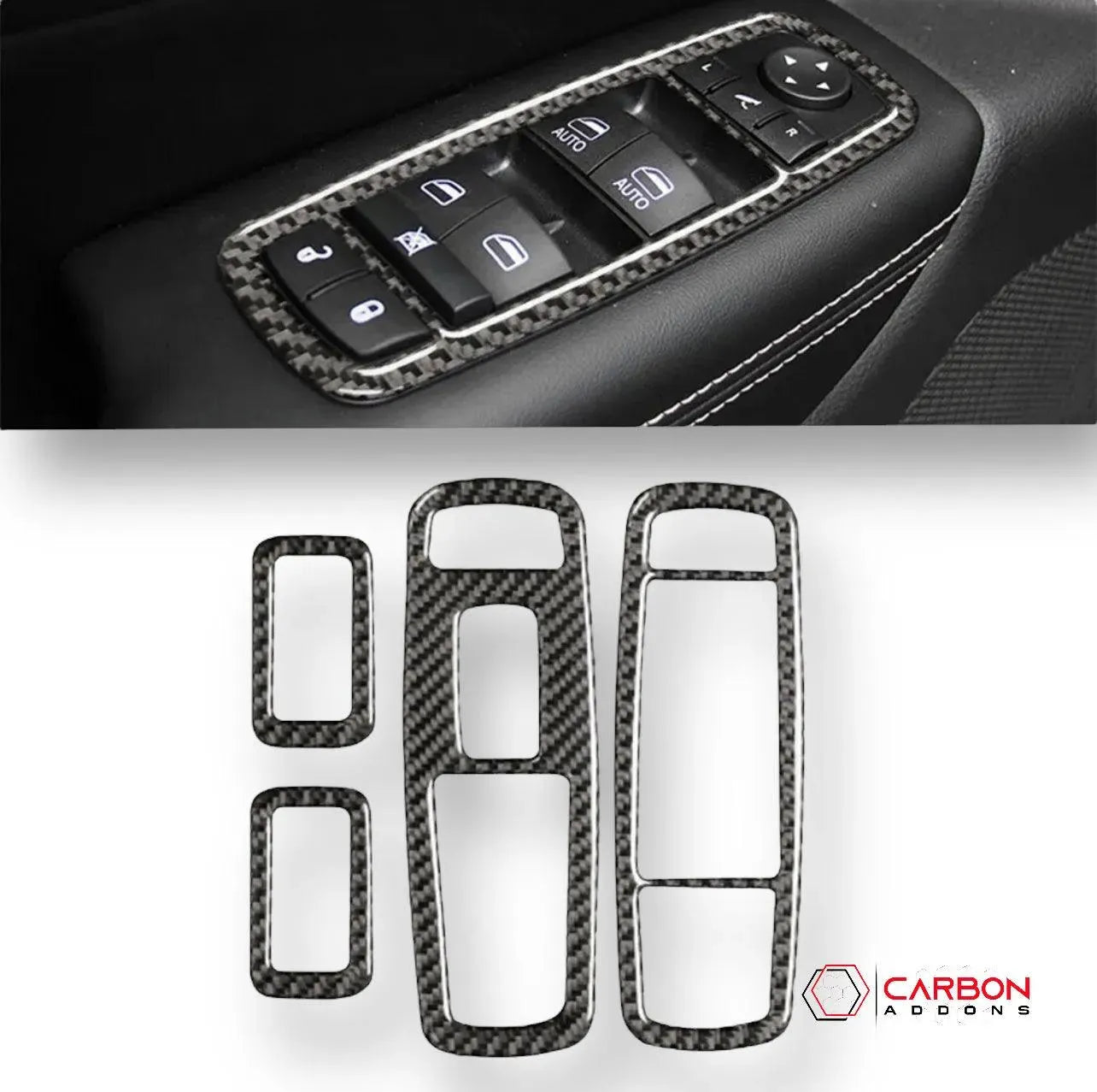 [4pcs] Real Carbon Fiber Window Switch Trim Overlay for 2011-2023 Dodge Durango