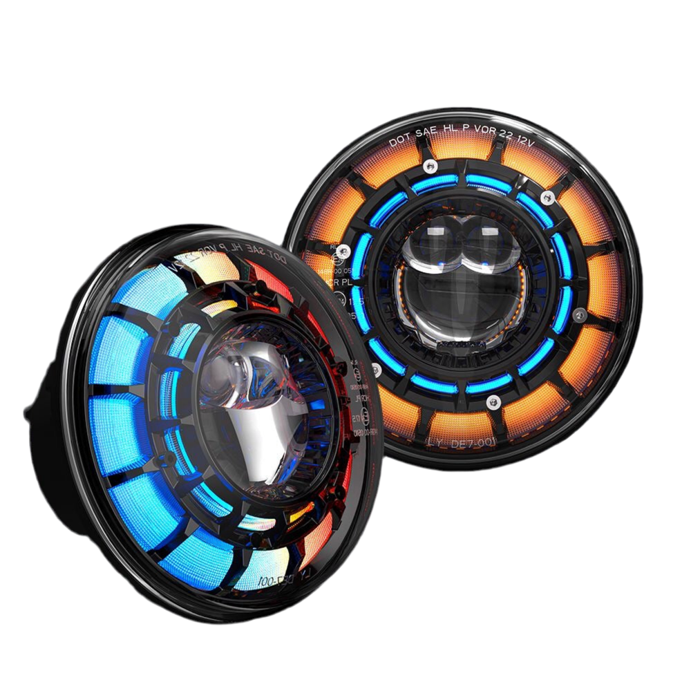 SPDZ1 Oculus 7” RGB LED Headlights with LED RGB Fog Light Kit – App Controlled Multi-Mode Halo (Pre-Order)