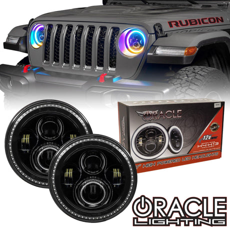 ORACLE Lighting 7" High Powered LED Headlights - Black Bezel - Dynamic ColorSHIFT - Jeep Wrangler JK