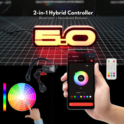 5.0 LED Emblem Badge: Ford Mustang (Multicolor Flow)