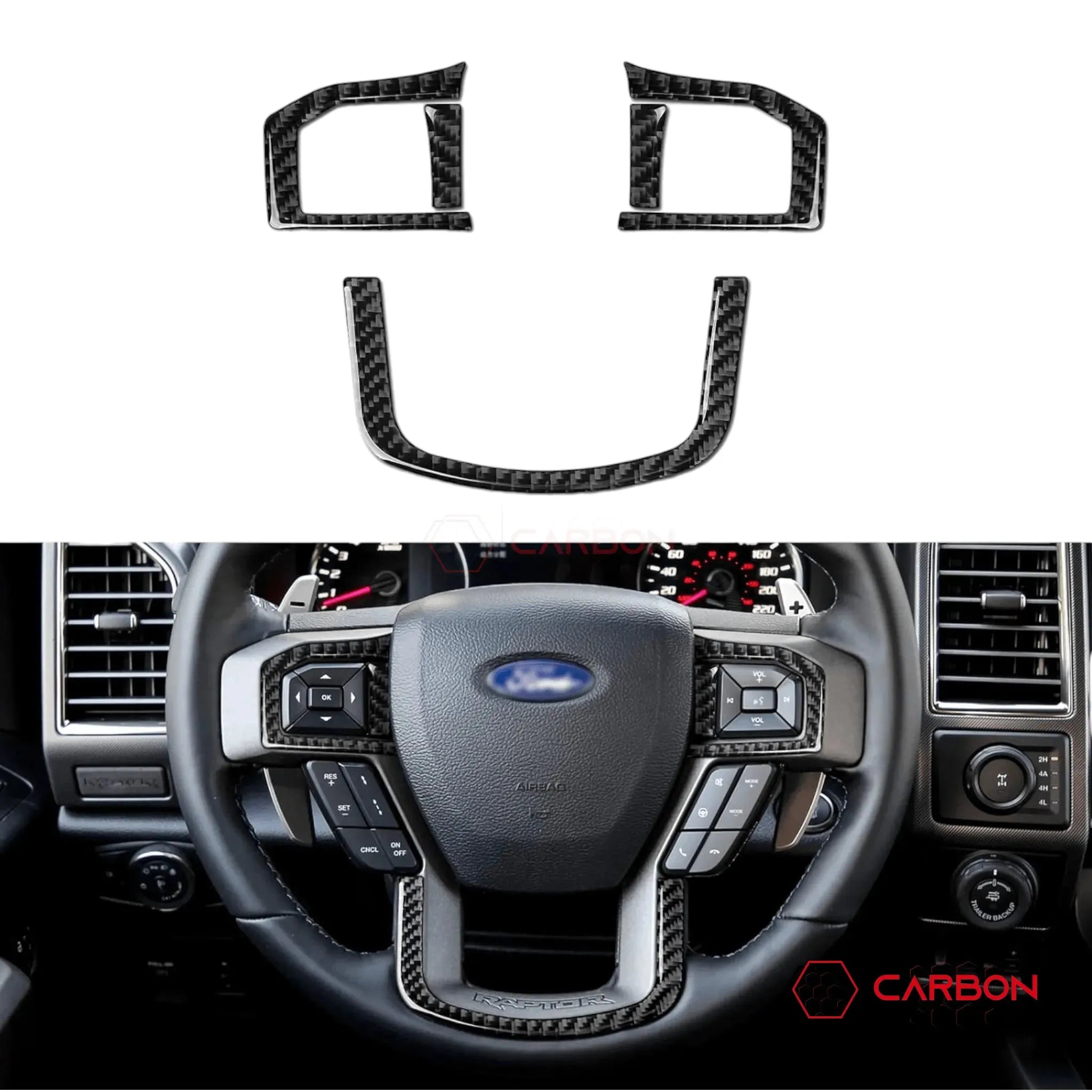 [5pcs] Real Carbon Fiber Steering Wheel Trim Overlay | 2015-2020 F150