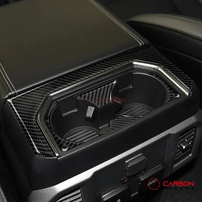  Real Carbon Rear Center Cup Holder Trim Overlay | 2015-2020 F150