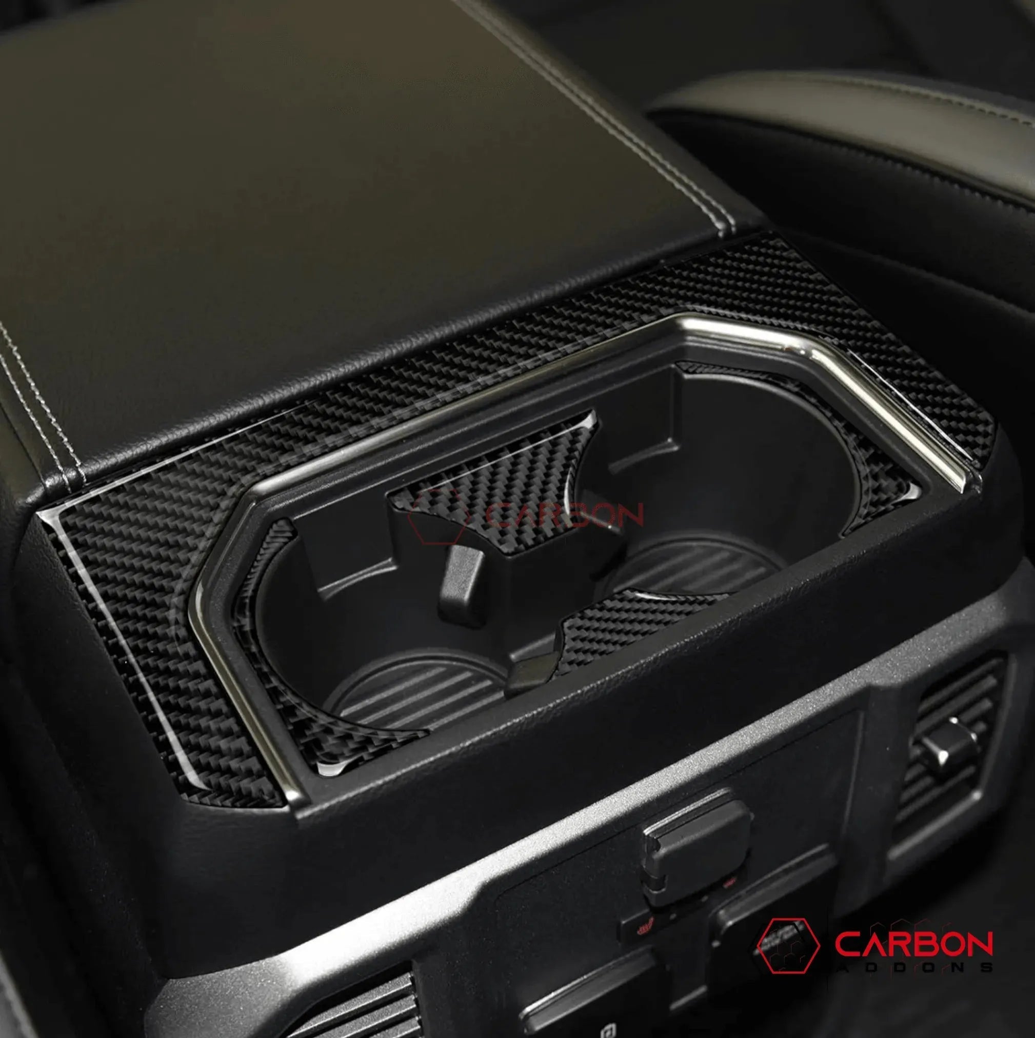 [5pcs] Real Carbon Rear Center Cup Holder Trim Overlay | 2015-2020 F150