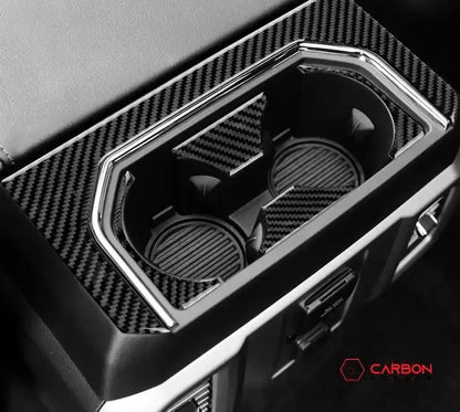  Real Carbon Rear Center Cup Holder Trim Overlay | 2015-2020 F150