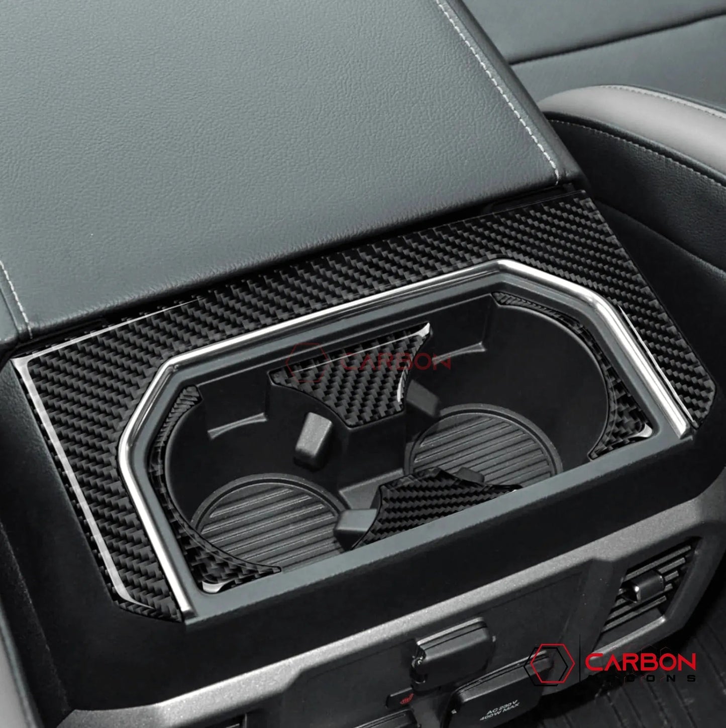 [5pcs] Real Carbon Rear Center Cup Holder Trim Overlay | 2015-2020 F150